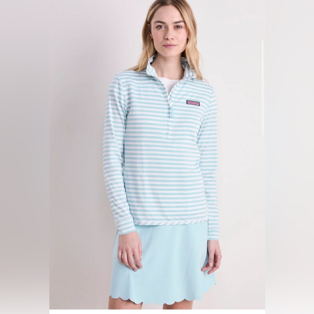 Vineyard Vines Sankaty Shep Shirt Striped 1/2 zip Long Sleeve Pullover